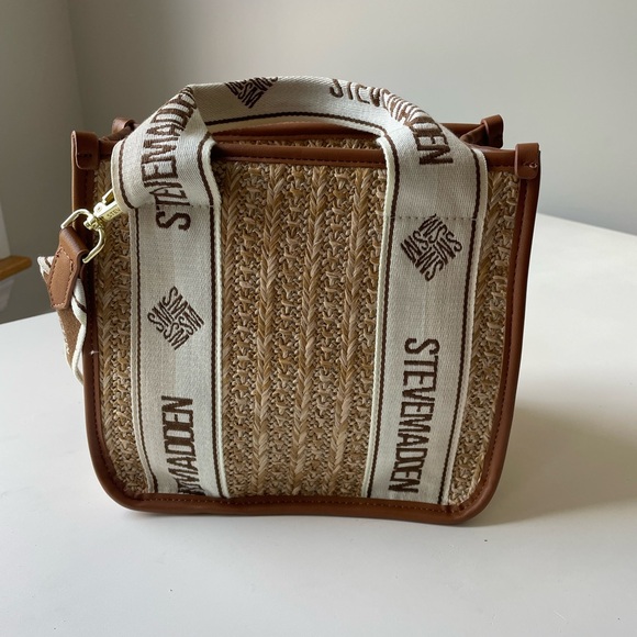 NWT STEVE MADDEN Straw Bwebber Satchel Bag in Cognac - Picture 3 of 8